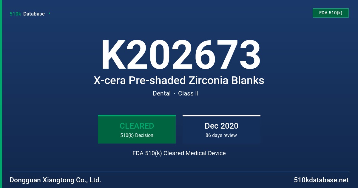 K202673 X-cera Pre-shaded Zirconia Blanks FDA 510(k) Cleared Medical Device