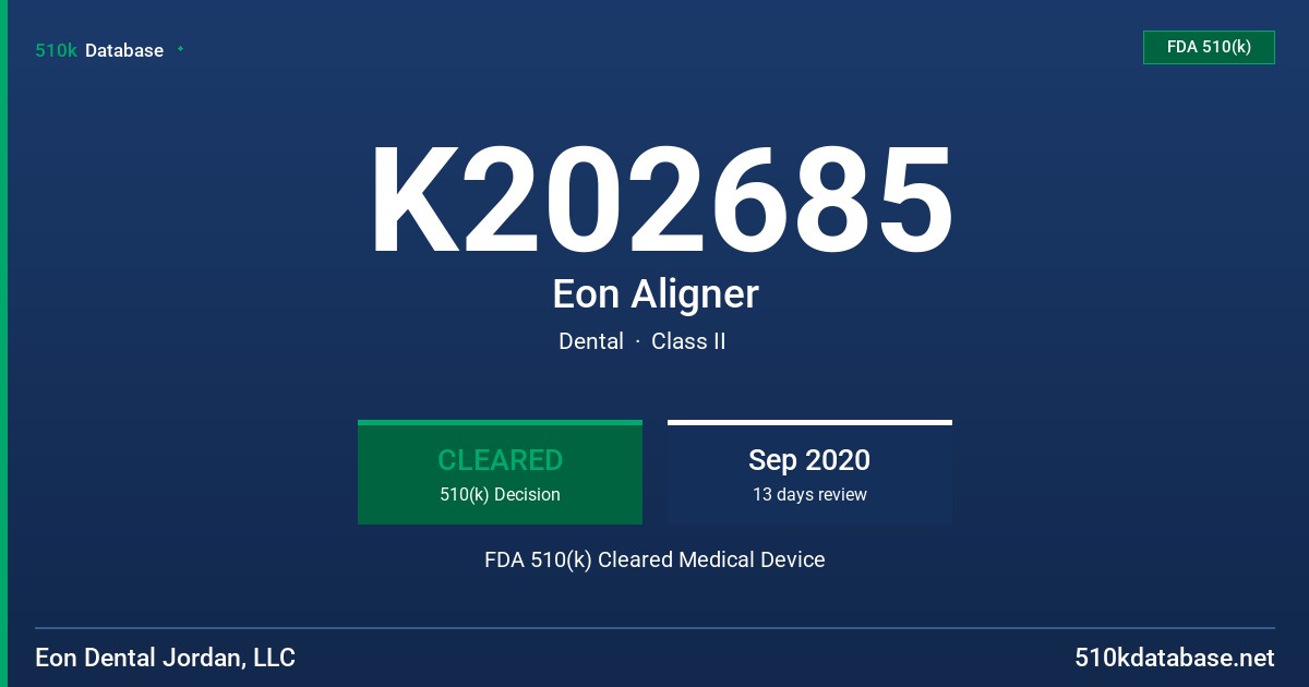 K202685 Eon Aligner FDA 510(k) Cleared Medical Device