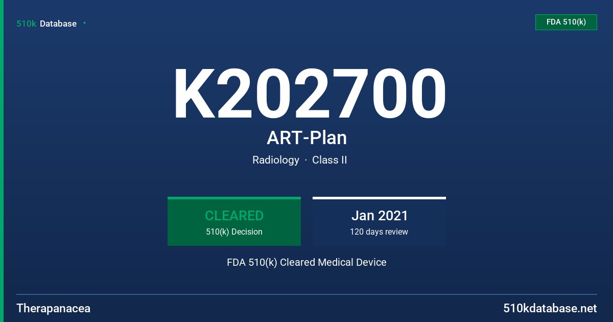K202700 ART-Plan FDA 510(k) Cleared Medical Device