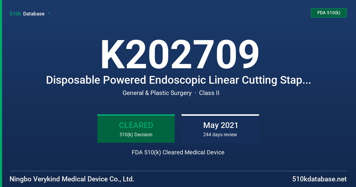 K202709 Disposable Powered Endoscopic Linear Cutting Staplers and Cartridges FDA 510(k) Cleared Medical Device