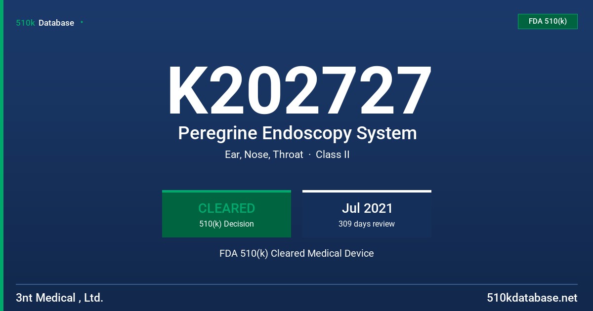 K202727 Peregrine Endoscopy System FDA 510(k) Cleared Medical Device