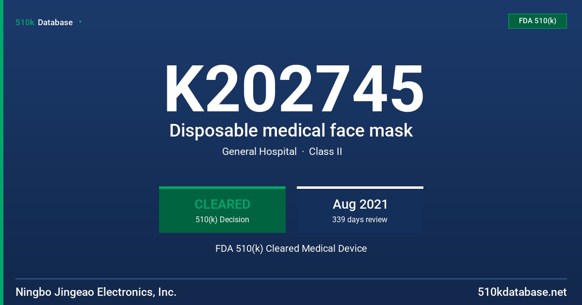 K202745 Disposable medical face mask FDA 510(k) Cleared Medical Device