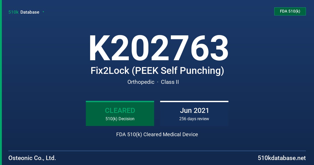 K202763 Fix2Lock (PEEK Self Punching) FDA 510(k) Cleared Medical Device