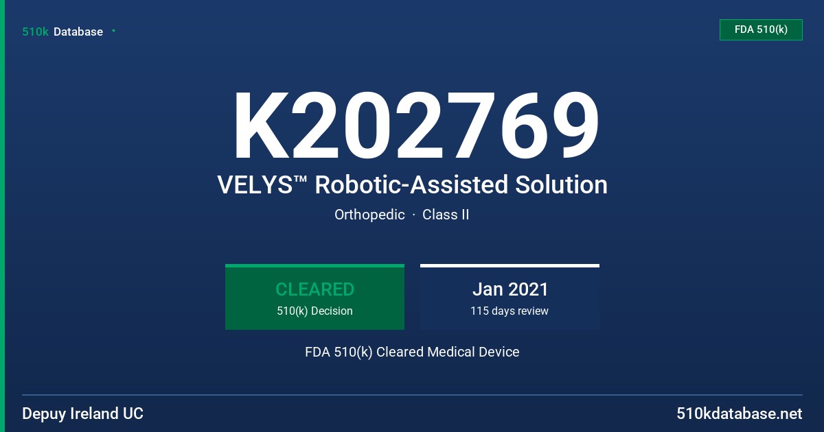 K202769 VELYS™ Robotic-Assisted Solution FDA 510(k) Cleared Medical Device