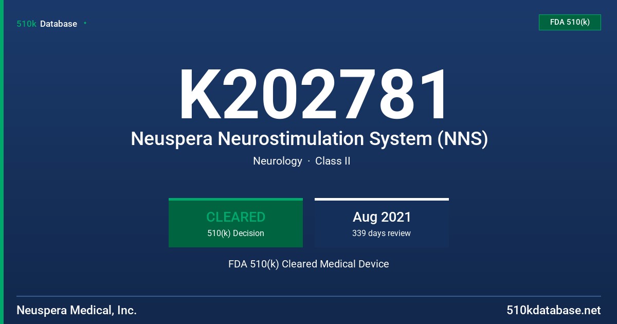 K202781 Neuspera Neurostimulation System (NNS) FDA 510(k) Cleared Medical Device