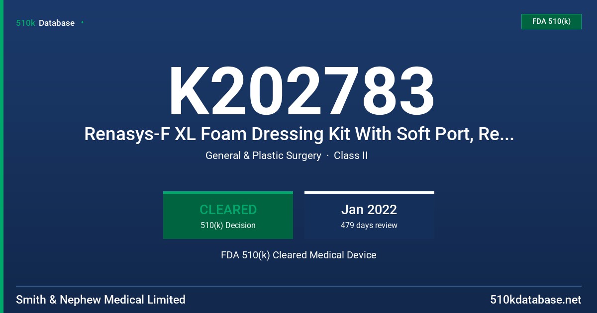 K202783 Renasys-F XL Foam Dressing Kit With Soft Port, Renasys XL Transparent Film Dressing FDA 510(k) Cleared Medical Device