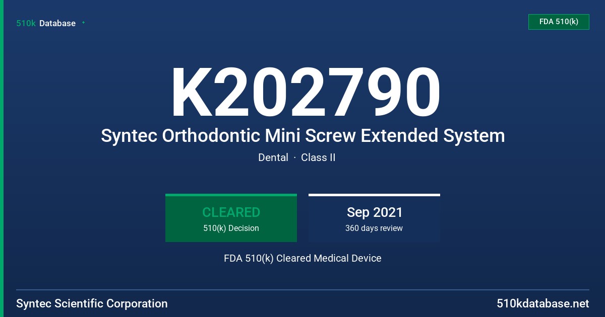 K202790 Syntec Orthodontic Mini Screw Extended System FDA 510(k) Cleared Medical Device