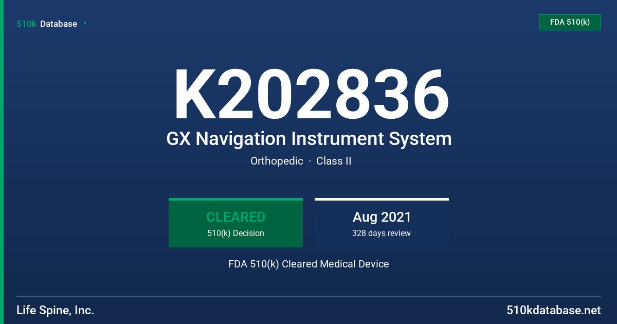 K202836 GX Navigation Instrument System FDA 510(k) Cleared Medical Device