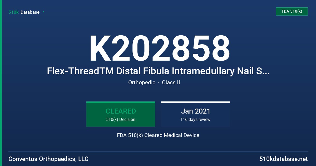 K202858 Flex-ThreadTM Distal Fibula Intramedullary Nail System FDA 510(k) Cleared Medical Device