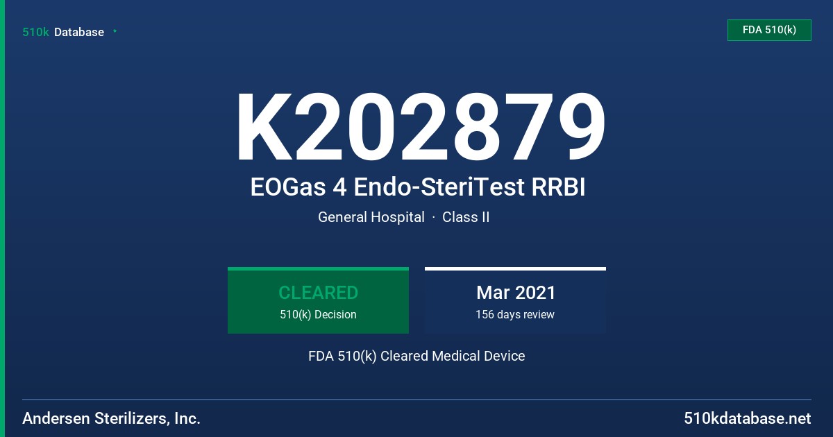 K202879 EOGas 4 Endo-SteriTest RRBI FDA 510(k) Cleared Medical Device
