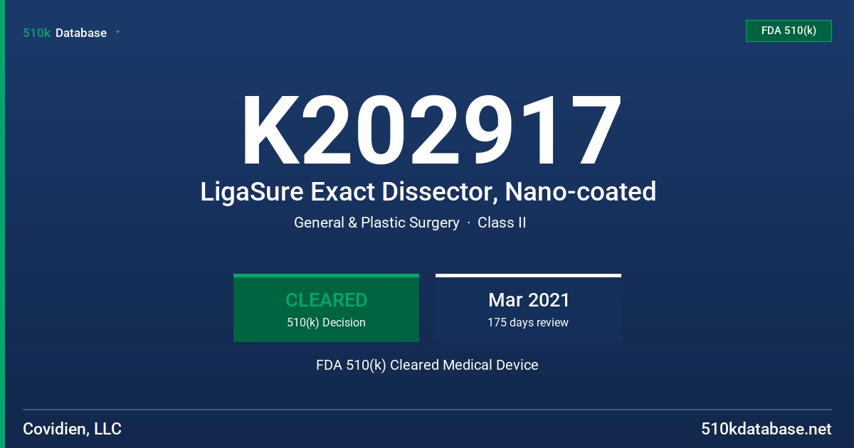 K202917 LigaSure Exact Dissector, Nano-coated FDA 510(k) Cleared Medical Device