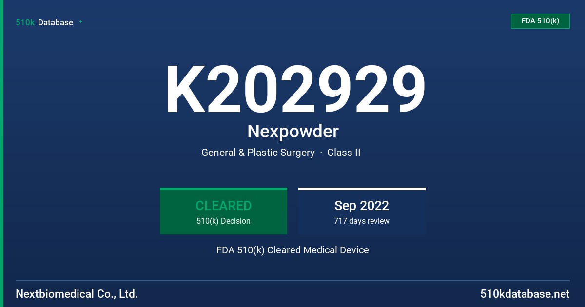 K202929 Nexpowder FDA 510(k) Cleared Medical Device