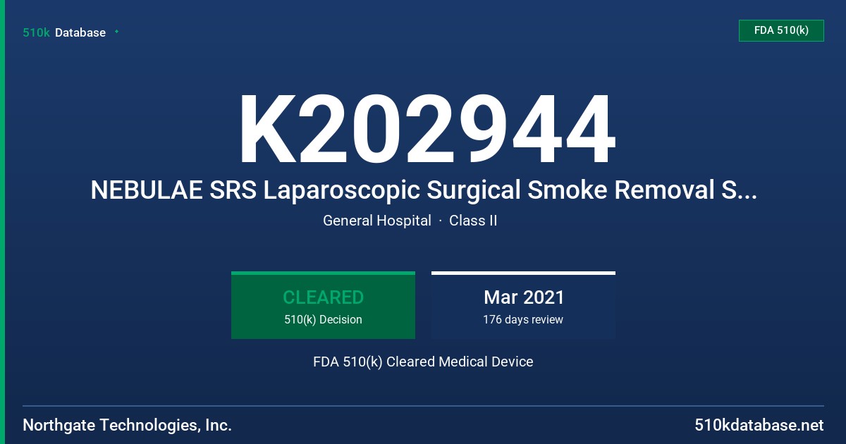 K202944 NEBULAE SRS Laparoscopic Surgical Smoke Removal System FDA 510(k) Cleared Medical Device