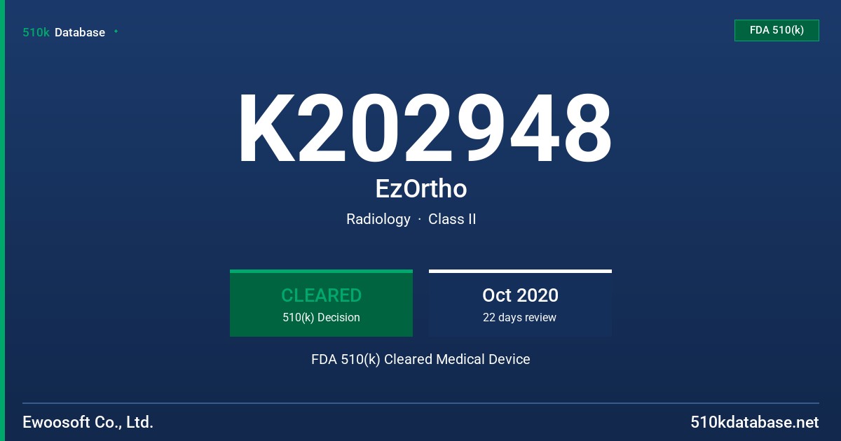 K202948 EzOrtho FDA 510(k) Cleared Medical Device