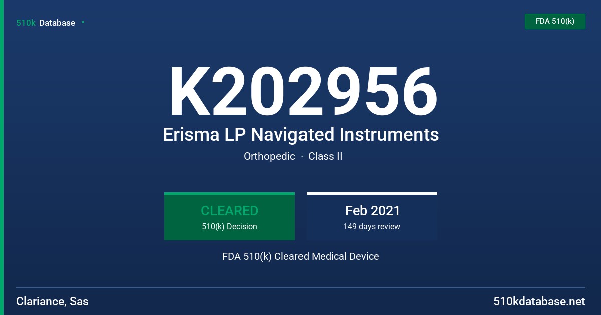 K202956 Erisma LP Navigated Instruments FDA 510(k) Cleared Medical Device