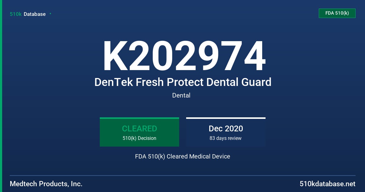 K202974 DenTek Fresh Protect Dental Guard FDA 510(k) Cleared Medical Device