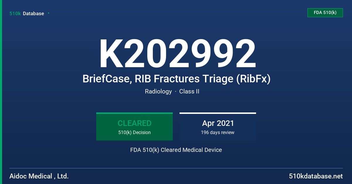 K202992 BriefCase, RIB Fractures Triage (RibFx) FDA 510(k) Cleared Medical Device