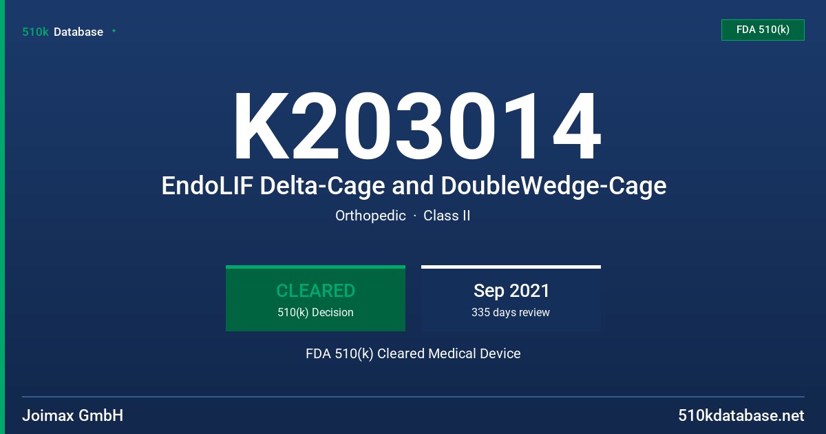 K203014 EndoLIF Delta-Cage and DoubleWedge-Cage FDA 510(k) Cleared Medical Device