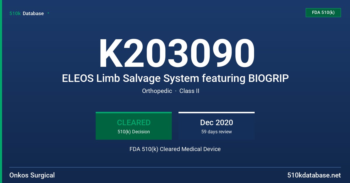 K203090 ELEOS Limb Salvage System featuring BIOGRIP FDA 510(k) Cleared Medical Device