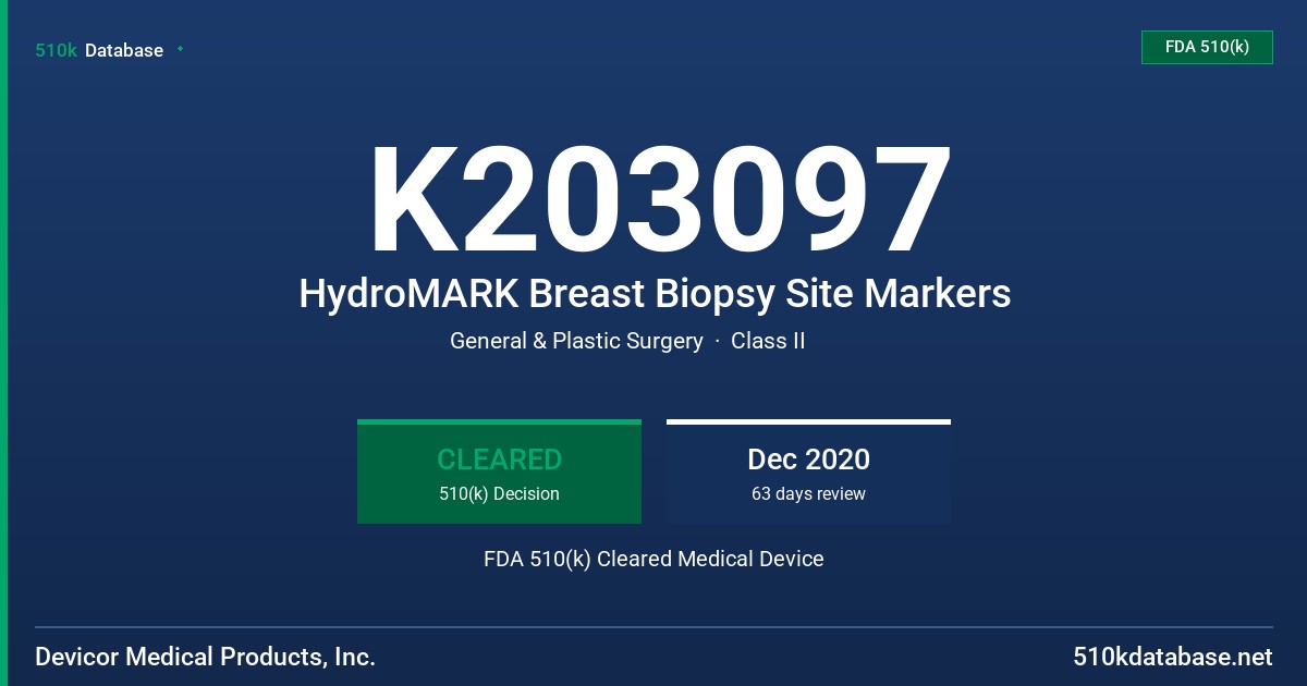 K203097 HydroMARK Breast Biopsy Site Markers FDA 510(k) Cleared Medical Device