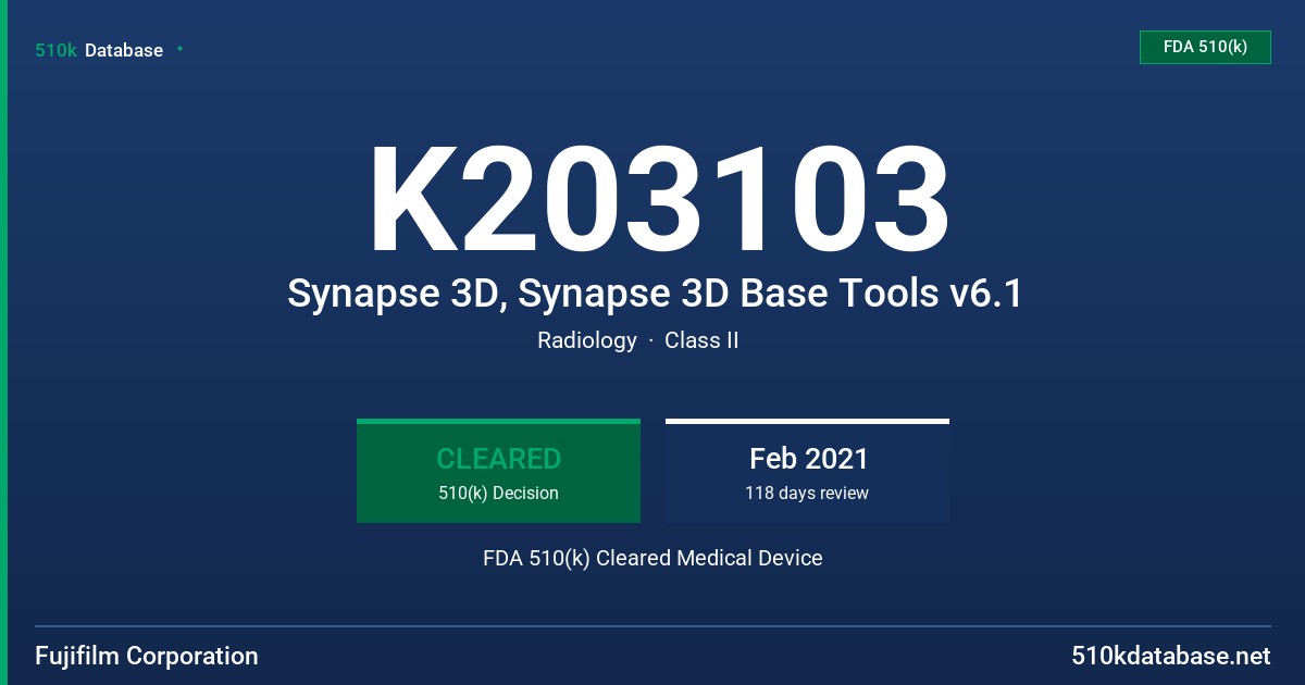 K203103 Synapse 3D, Synapse 3D Base Tools v6.1 FDA 510(k) Cleared Medical Device