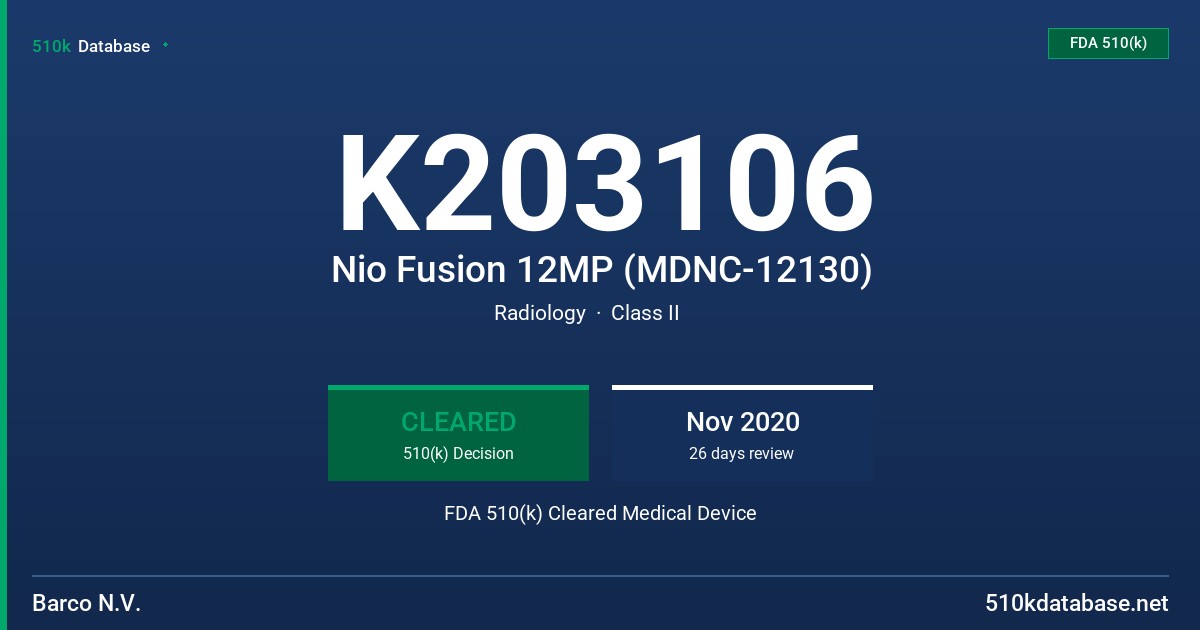 K203106 Nio Fusion 12MP (MDNC-12130) FDA 510(k) Cleared Medical Device