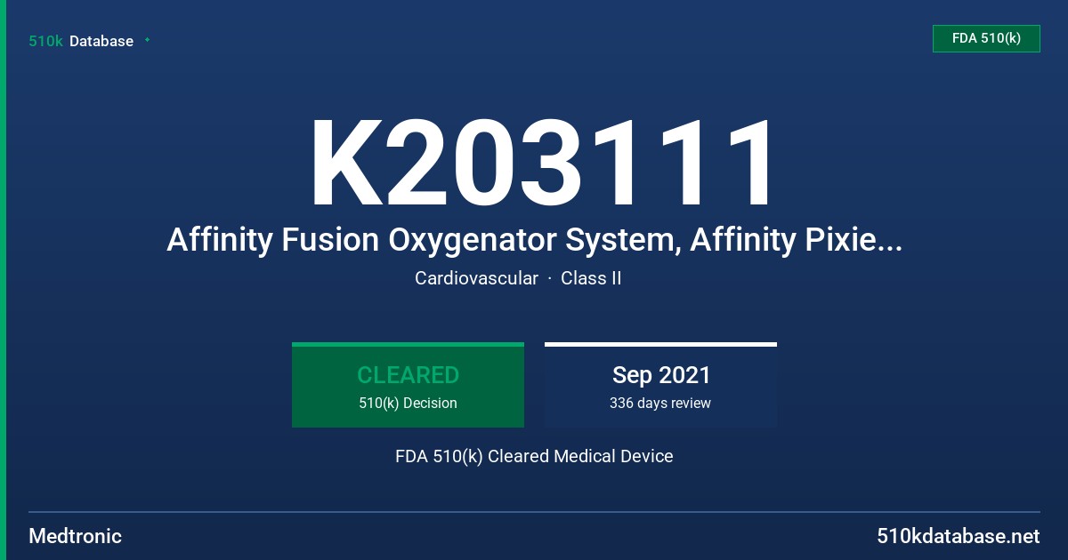 K203111 Affinity Fusion Oxygenator System, Affinity Pixie Oxygenation System FDA 510(k) Cleared Medical Device