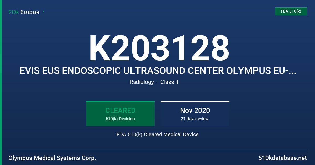 K203128 EVIS EUS ENDOSCOPIC ULTRASOUND CENTER OLYMPUS EU-ME2/EVIS EUS ENDOSCOPIC ULTRASOUND CENTER OLYMPUS EU-ME2 PREMIER PLUS FDA 510(k) Cleared Medical Device
