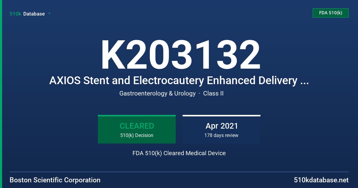 K203132 AXIOS Stent and Electrocautery Enhanced Delivery System FDA 510(k) Cleared Medical Device