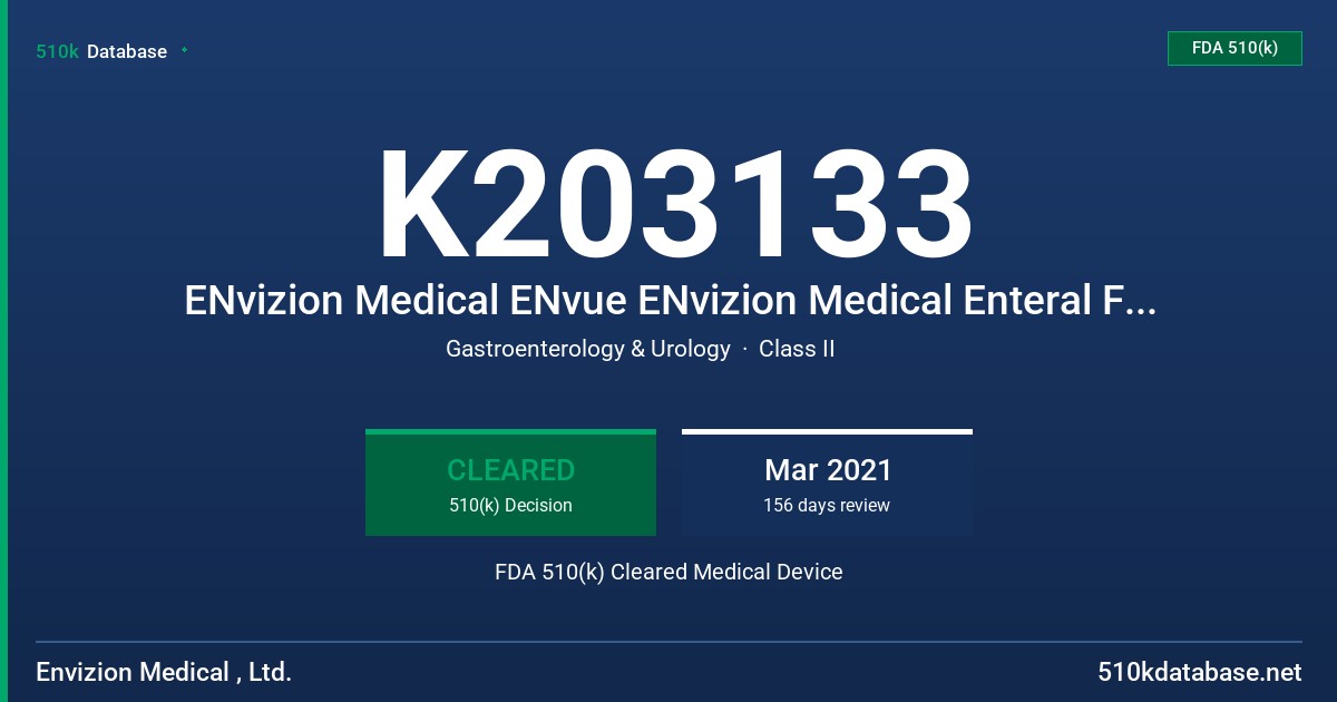 K203133 ENvizion Medical ENvue ENvizion Medical Enteral Feeding Tube FDA 510(k) Cleared Medical Device