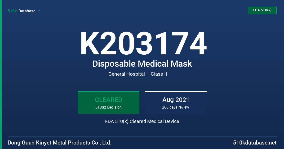 K203174 Disposable Medical Mask FDA 510(k) Cleared Medical Device