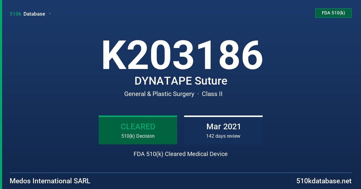 K203186 DYNATAPE Suture FDA 510(k) Cleared Medical Device