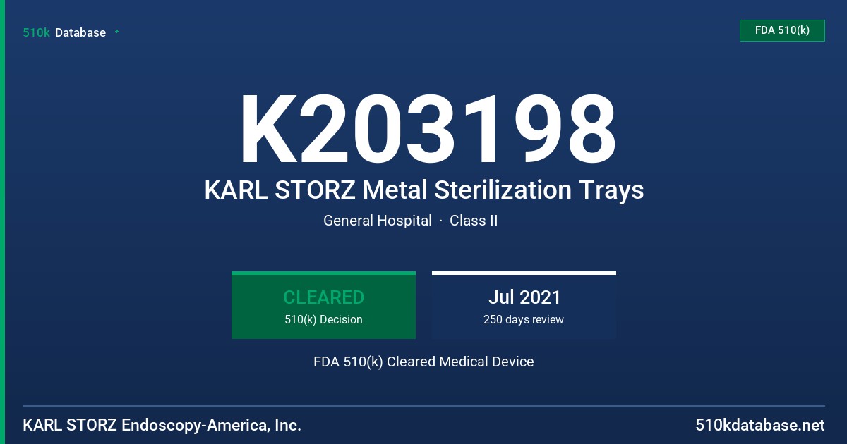 K203198 KARL STORZ Metal Sterilization Trays FDA 510(k) Cleared Medical Device