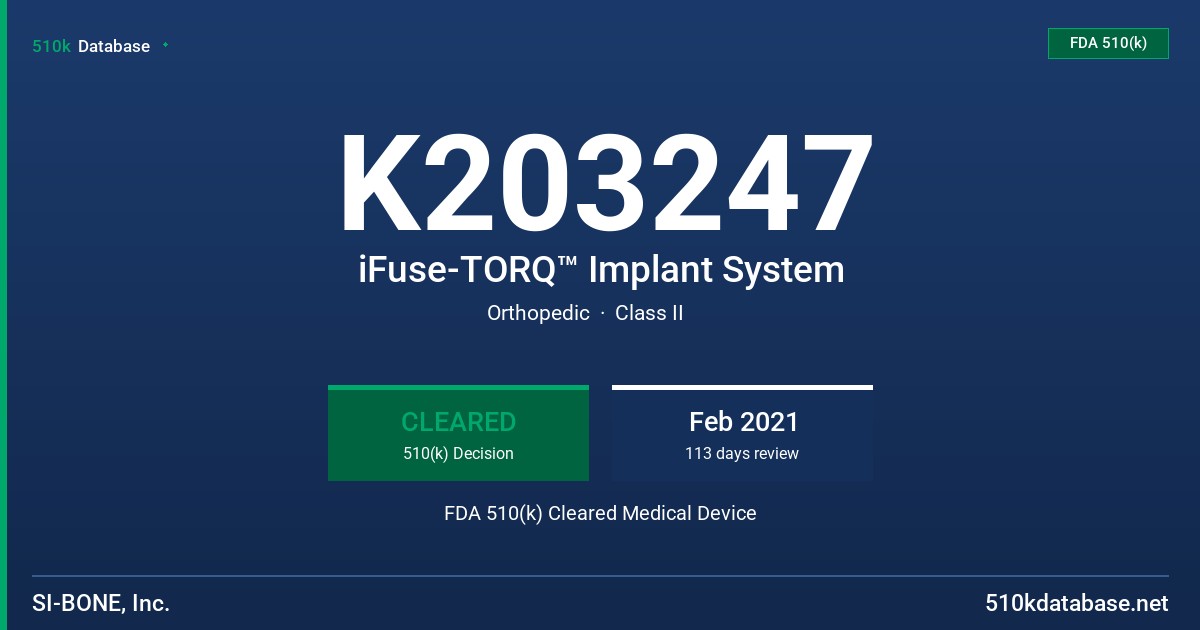 K203247 iFuse-TORQ™ Implant System FDA 510(k) Cleared Medical Device