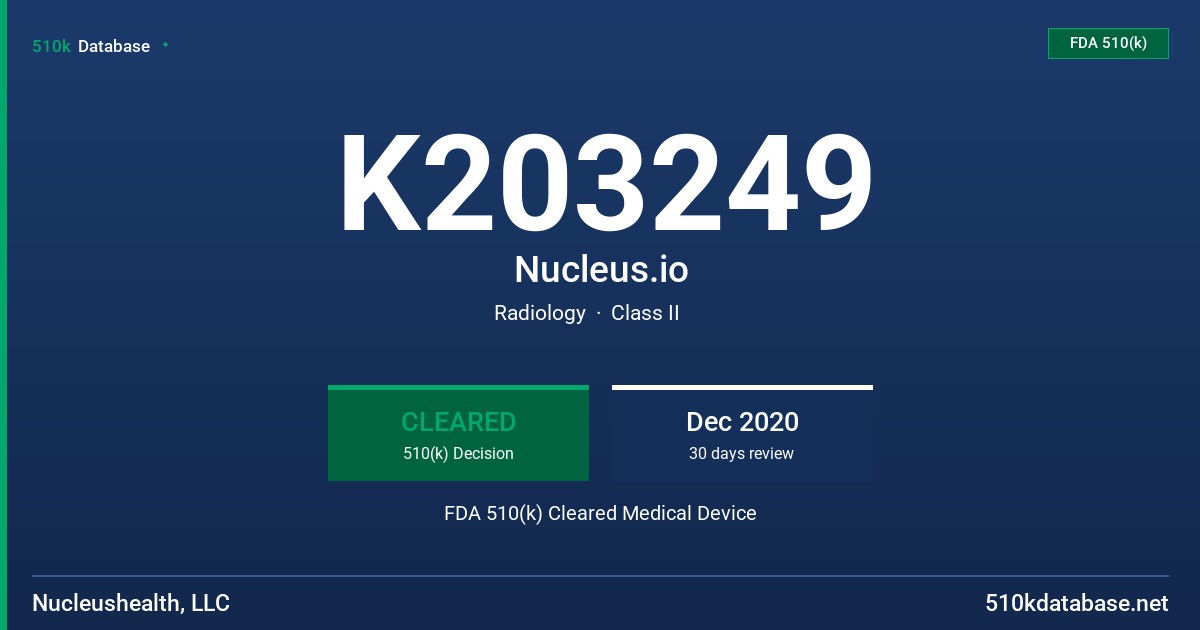 K203249 Nucleus.io FDA 510(k) Cleared Medical Device