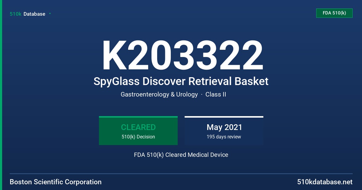 K203322 SpyGlass Discover Retrieval Basket FDA 510(k) Cleared Medical Device