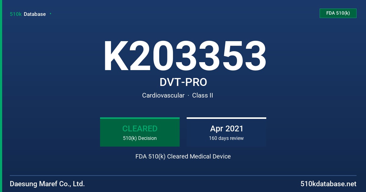 K203353 DVT-PRO FDA 510(k) Cleared Medical Device