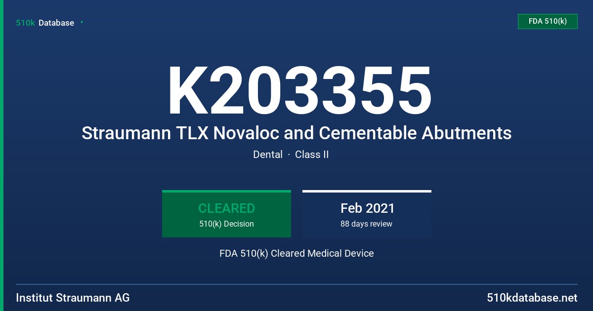 K203355 Straumann TLX Novaloc and Cementable Abutments FDA 510(k) Cleared Medical Device