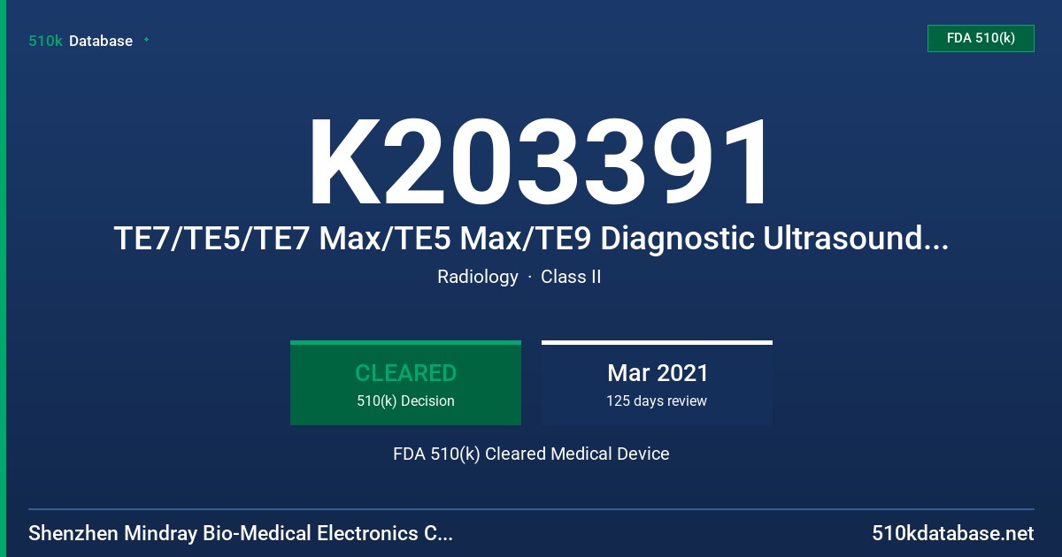 K203391 TE7/TE5/TE7 Max/TE5 Max/TE9 Diagnostic Ultrasound System FDA 510(k) Cleared Medical Device