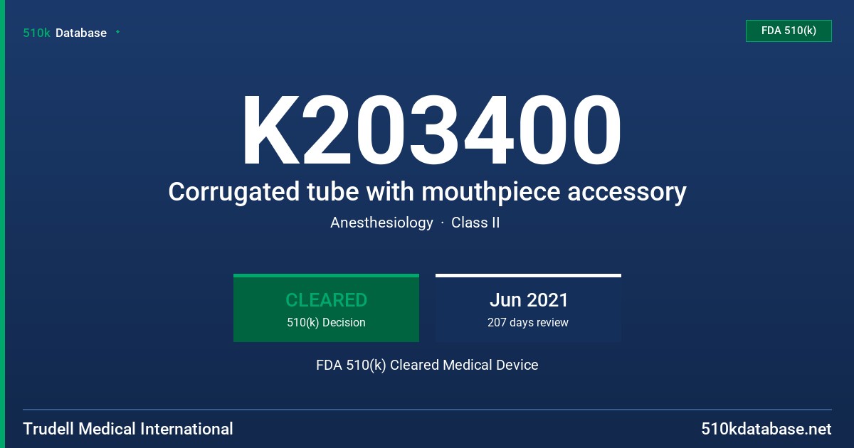 K203400 Corrugated tube with mouthpiece accessory FDA 510(k) Cleared Medical Device