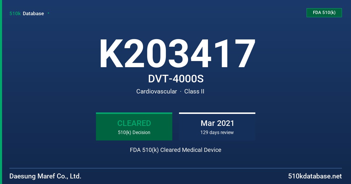 K203417 DVT-4000S FDA 510(k) Cleared Medical Device