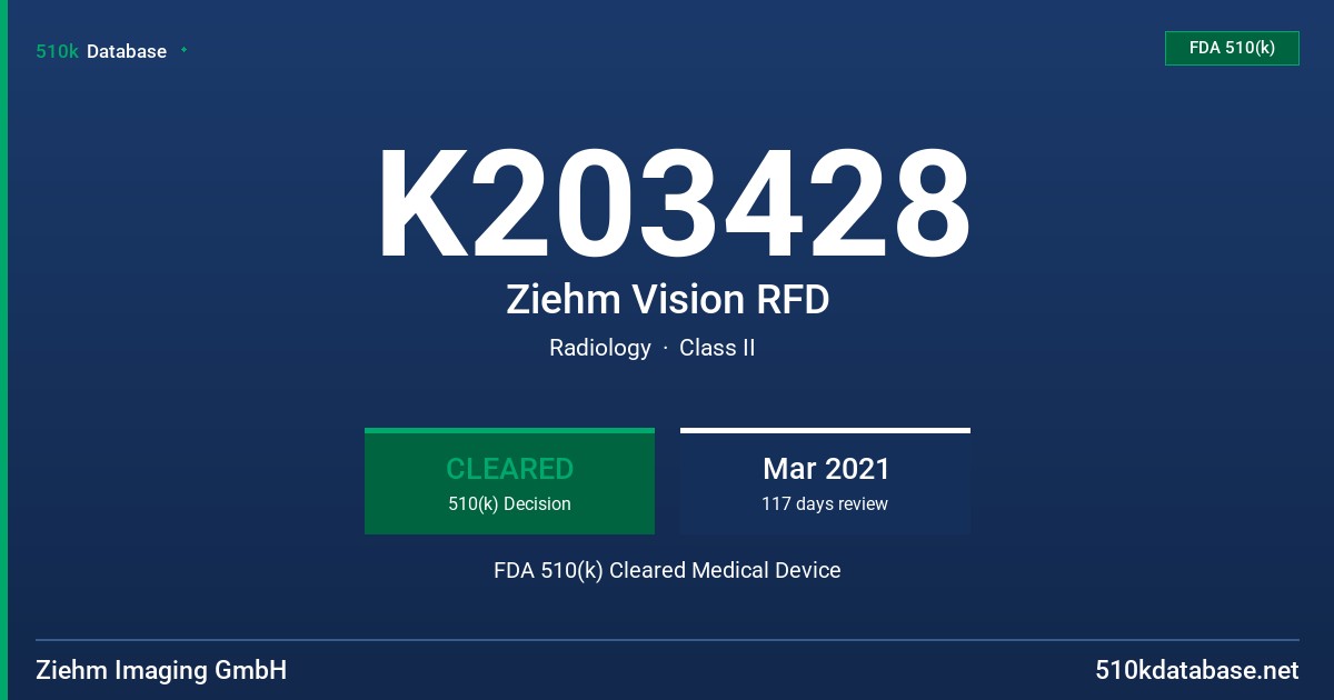 K203428 Ziehm Vision RFD FDA 510(k) Cleared Medical Device
