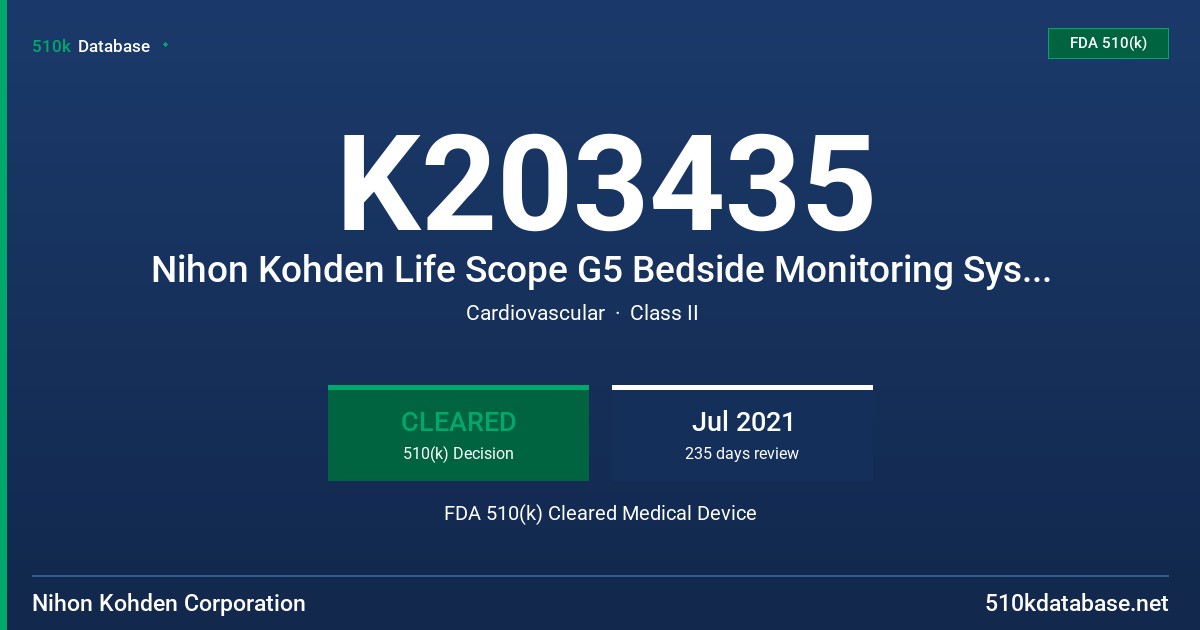 K203435 Nihon Kohden Life Scope G5 Bedside Monitoring System, Nihon Kohden Life Scope G7 Bedside Monitoring System FDA 510(k) Cleared Medical Device