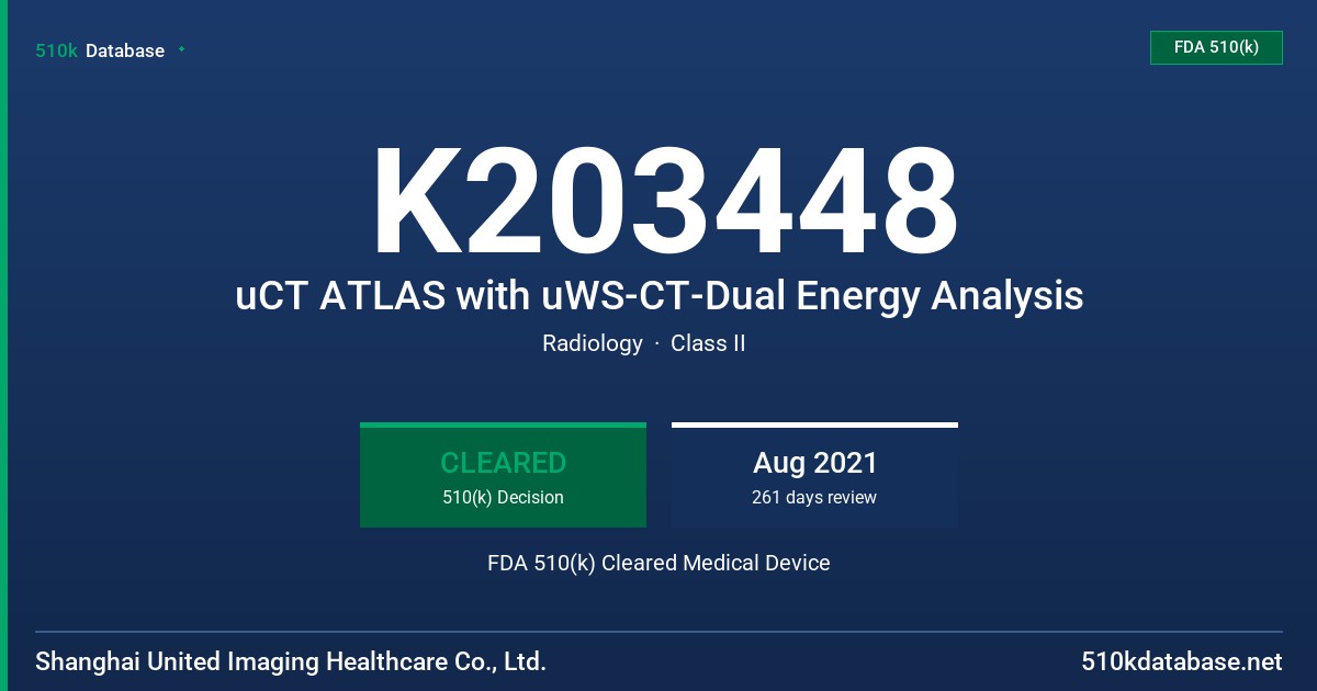 K203448 uCT ATLAS with uWS-CT-Dual Energy Analysis FDA 510(k) Cleared Medical Device