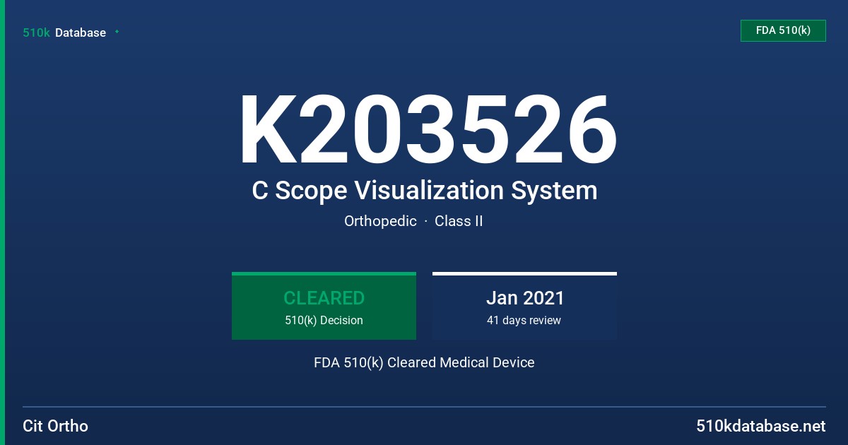 K203526 C Scope Visualization System FDA 510(k) Cleared Medical Device