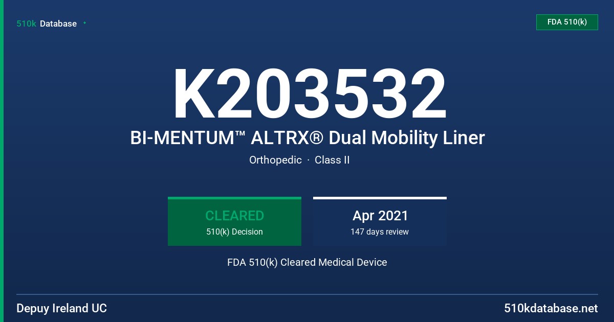 K203532 BI-MENTUM™ ALTRX® Dual Mobility Liner FDA 510(k) Cleared Medical Device