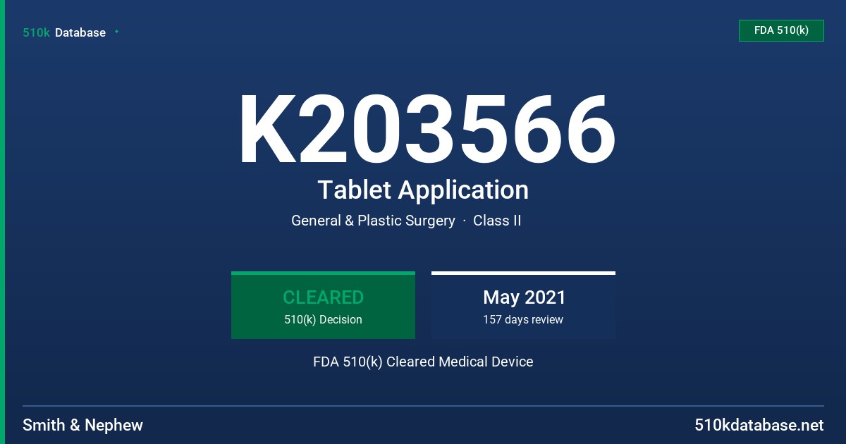 K203566 Tablet Application FDA 510(k) Cleared Medical Device