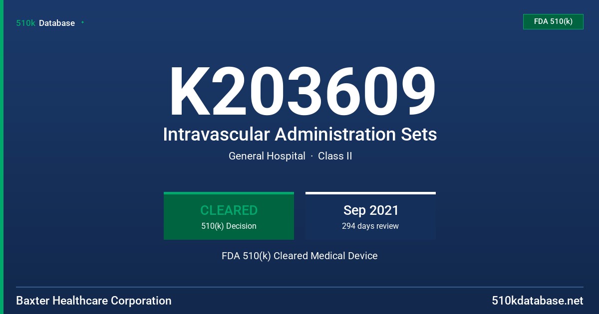K203609 Intravascular Administration Sets FDA 510(k) Cleared Medical Device