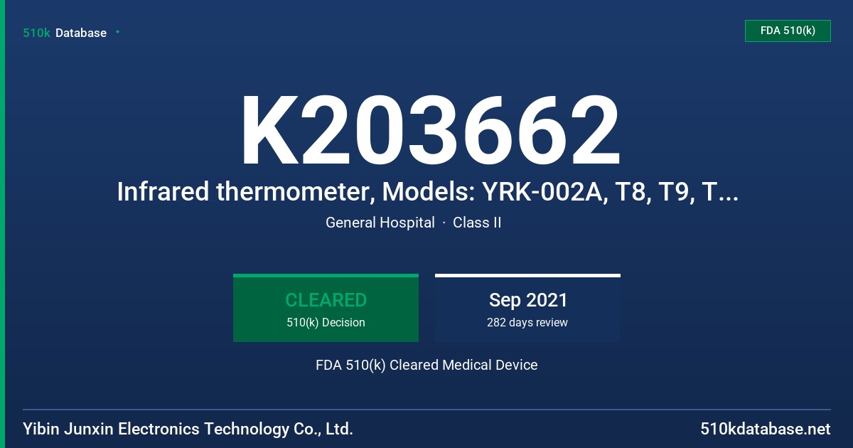 K203662 Infrared thermometer, Models: YRK-002A, T8, T9, T10, T11 FDA 510(k) Cleared Medical Device