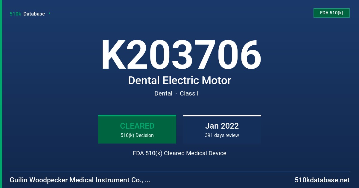 K203706 Dental Electric Motor FDA 510(k) Cleared Medical Device